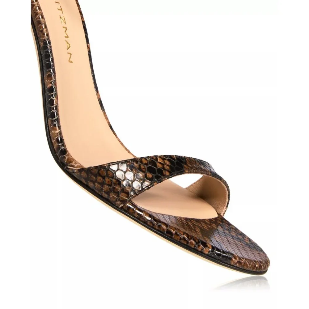 Stuart Weitzman Babette 80 Snake Embossed Leather Sandals SZ 7.5 NEW $550